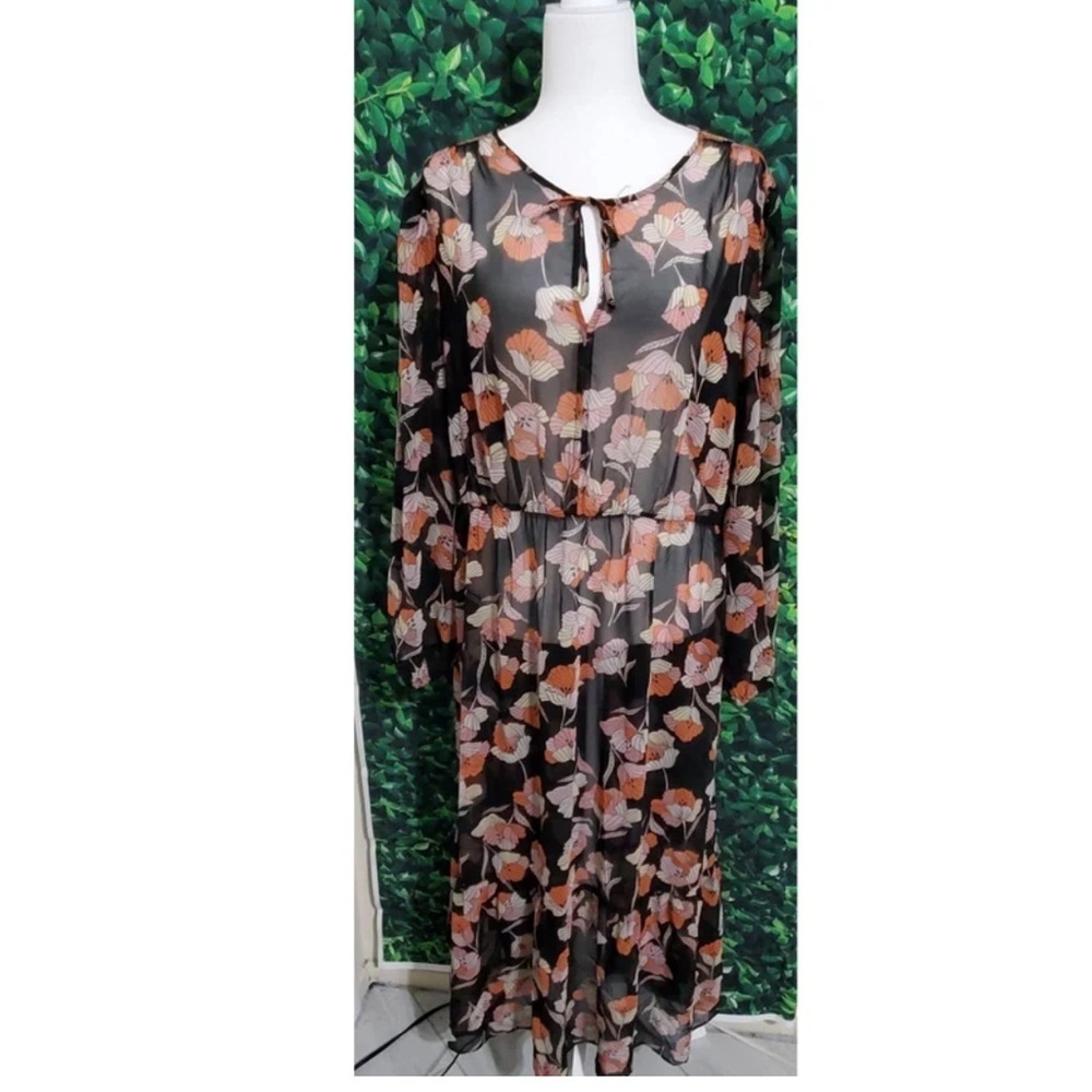 Preloved Who What Wear Black Floral Sheer Dress - XXL